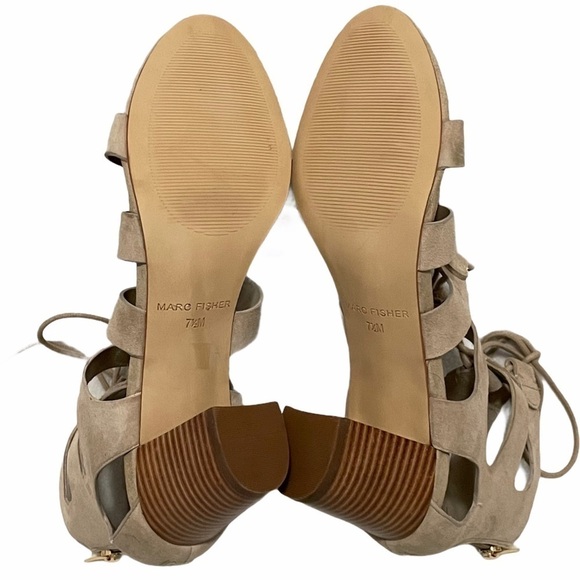 Marc Fisher Paradox Tan Suede Gladiator Lace Up Stacked Block Heel Pump Size 7.5 - Picture 11 of 13